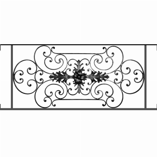 Appui de fenêtre type AF012 à visser dans votre tableau de fenêtre. Longueur finie de 1300mm et Hauteur finie de 544mm. Convient pour les tableaux de fenêtre de 1300mm. Main courante laminée de 1300mm de long en fer forgé sur le dessus. Motif au centre de 1090mm de long par 520mm de haut. Le reste de la structure est en tube acier carré de 16mm de section.