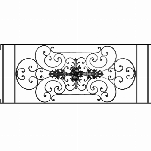 Appui de fenêtre type AF012 à visser dans votre tableau de fenêtre. Longueur finie de 1370mm et Hauteur finie de 544mm. Convient pour les tableaux de fenêtre de 1370mm. Main courante laminée de 1370mm de long en fer forgé sur le dessus. Motif au centre de 1090mm de long par 520mm de haut. Le reste de la structure est en tube acier carré de 16mm de section.