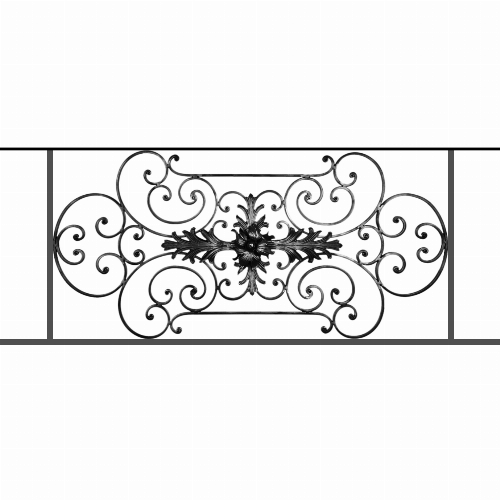 Appui de fenêtre type AF012 à sceller dans votre tableau de fenêtre. Longueur finie de 1380mm et Hauteur finie de 544mm. Convient pour les tableaux de fenêtre de 1280mm. 50mm de scellement sont prévue de chaque côté. Main courante laminée de 1280mm de long en fer forgé sur le dessus. Motif au centre de 1090mm de long par 520mm de haut. Le reste de la structure est en tube acier carré de 16mm de section.