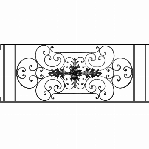 Appui de fenêtre type AF012 à visser dans votre tableau de fenêtre. Longueur finie de 1390mm et Hauteur finie de 544mm. Convient pour les tableaux de fenêtre de 1390mm. Main courante laminée de 1390mm de long en fer forgé sur le dessus. Motif au centre de 1090mm de long par 520mm de haut. Le reste de la structure est en tube acier carré de 16mm de section.