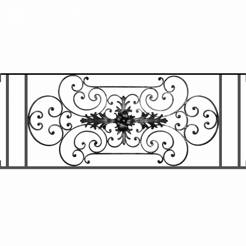 Appui de fenêtre type AF012 à visser dans votre tableau de fenêtre. Longueur finie de 1400mm et Hauteur finie de 544mm. Convient pour les tableaux de fenêtre de 1400mm. Main courante laminée de 1400mm de long en fer forgé sur le dessus. Motif au centre de 1090mm de long par 520mm de haut. Le reste de la structure est en tube acier carré de 16mm de section.