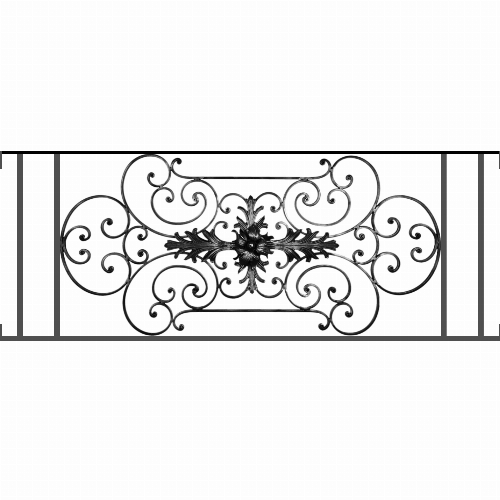 Appui de fenêtre type AF012 à visser dans votre tableau de fenêtre. Longueur finie de 1430mm et Hauteur finie de 544mm. Convient pour les tableaux de fenêtre de 1430mm. Main courante laminée de 1430mm de long en fer forgé sur le dessus. Motif au centre de 1090mm de long par 520mm de haut. Le reste de la structure est en tube acier carré de 16mm de section.