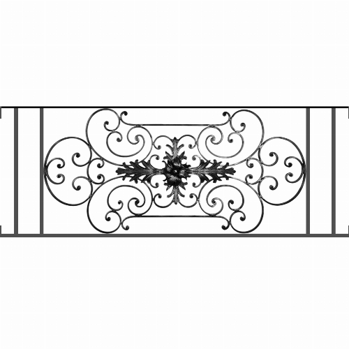 Appui de fenêtre type AF012 à visser dans votre tableau de fenêtre. Longueur finie de 1450mm et Hauteur finie de 544mm. Convient pour les tableaux de fenêtre de 1450mm. Main courante laminée de 1450mm de long en fer forgé sur le dessus. Motif au centre de 1090mm de long par 520mm de haut. Le reste de la structure est en tube acier carré de 16mm de section.