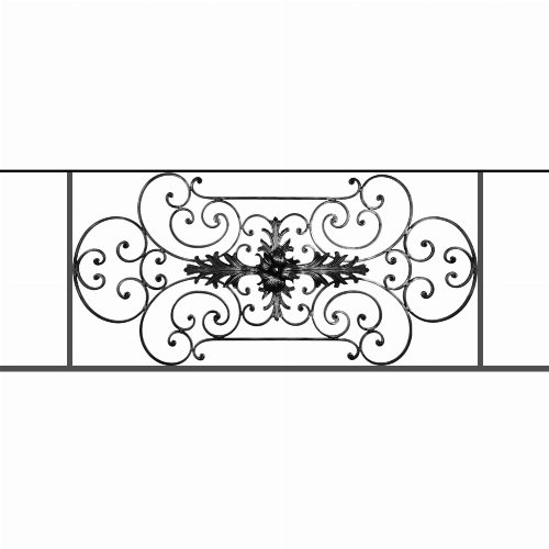 Appui de fenêtre type AF012 à sceller dans votre tableau de fenêtre. Longueur finie de 1480mm et Hauteur finie de 544mm. Convient pour les tableaux de fenêtre de 1380mm. 50mm de scellement sont prévue de chaque côté. Main courante laminée de 1380mm de long en fer forgé sur le dessus. Motif au centre de 1090mm de long par 520mm de haut. Le reste de la structure est en tube acier carré de 16mm de section.