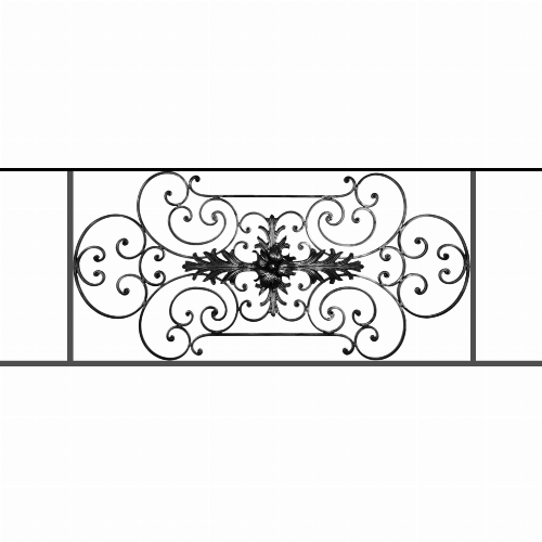 Appui de fenêtre type AF012 à sceller dans votre tableau de fenêtre. Longueur finie de 1490mm et Hauteur finie de 544mm. Convient pour les tableaux de fenêtre de 1390mm. 50mm de scellement sont prévue de chaque côté. Main courante laminée de 1390mm de long en fer forgé sur le dessus. Motif au centre de 1090mm de long par 520mm de haut. Le reste de la structure est en tube acier carré de 16mm de section.