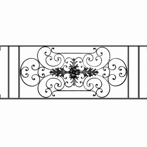 Appui de fenêtre type AF012 à visser dans votre tableau de fenêtre. Longueur finie de 1490mm et Hauteur finie de 544mm. Convient pour les tableaux de fenêtre de 1490mm. Main courante laminée de 1490mm de long en fer forgé sur le dessus. Motif au centre de 1090mm de long par 520mm de haut. Le reste de la structure est en tube acier carré de 16mm de section.