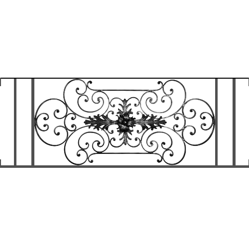 Appui de fenêtre type AF012 à visser dans votre tableau de fenêtre. Longueur finie de 1500mm et Hauteur finie de 544mm. Convient pour les tableaux de fenêtre de 1500mm. Main courante laminée de 1500mm de long en fer forgé sur le dessus. Motif au centre de 1090mm de long par 520mm de haut. Le reste de la structure est en tube acier carré de 16mm de section.