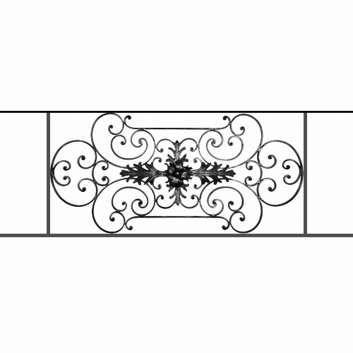 Appui de fenêtre type AF012 à sceller dans votre tableau de fenêtre. Longueur finie de 1520mm et Hauteur finie de 544mm. Convient pour les tableaux de fenêtre de 1420mm. 50mm de scellement sont prévue de chaque côté. Main courante laminée de 1420mm de long en fer forgé sur le dessus. Motif au centre de 1090mm de long par 520mm de haut. Le reste de la structure est en tube acier carré de 16mm de section.