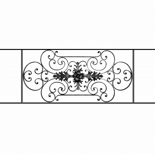 Appui de fenêtre type AF012 à sceller dans votre tableau de fenêtre. Longueur finie de 1540mm et Hauteur finie de 544mm. Convient pour les tableaux de fenêtre de 1440mm. 50mm de scellement sont prévue de chaque côté. Main courante laminée de 1440mm de long en fer forgé sur le dessus. Motif au centre de 1090mm de long par 520mm de haut. Le reste de la structure est en tube acier carré de 16mm de section.
