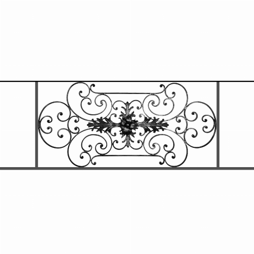 Appui de fenêtre type AF012 à sceller dans votre tableau de fenêtre. Longueur finie de 1550mm et Hauteur finie de 544mm. Convient pour les tableaux de fenêtre de 1450mm. 50mm de scellement sont prévue de chaque côté. Main courante laminée de 1450mm de long en fer forgé sur le dessus. Motif au centre de 1090mm de long par 520mm de haut. Le reste de la structure est en tube acier carré de 16mm de section.