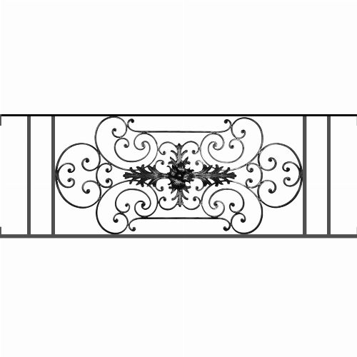 Appui de fenêtre type AF012 à visser dans votre tableau de fenêtre. Longueur finie de 1570mm et Hauteur finie de 544mm. Convient pour les tableaux de fenêtre de 1570mm. Main courante laminée de 1570mm de long en fer forgé sur le dessus. Motif au centre de 1090mm de long par 520mm de haut. Le reste de la structure est en tube acier carré de 16mm de section.
