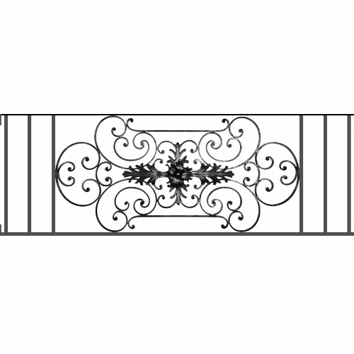 Appui de fenêtre type AF012 à visser dans votre tableau de fenêtre. Longueur finie de 1580mm et Hauteur finie de 544mm. Convient pour les tableaux de fenêtre de 1580mm. Main courante laminée de 1580mm de long en fer forgé sur le dessus. Motif au centre de 1090mm de long par 520mm de haut. Le reste de la structure est en tube acier carré de 16mm de section.