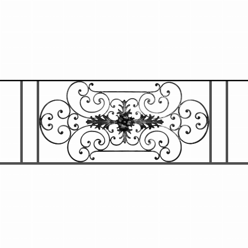 Appui de fenêtre type AF012 à sceller dans votre tableau de fenêtre. Longueur finie de 1590mm et Hauteur finie de 544mm. Convient pour les tableaux de fenêtre de 1490mm. 50mm de scellement sont prévue de chaque côté. Main courante laminée de 1490mm de long en fer forgé sur le dessus. Motif au centre de 1090mm de long par 520mm de haut. Le reste de la structure est en tube acier carré de 16mm de section.