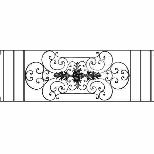 Appui de fenêtre type AF012 à visser dans votre tableau de fenêtre. Longueur finie de 1600mm et Hauteur finie de 544mm. Convient pour les tableaux de fenêtre de 1600mm. Main courante laminée de 1600mm de long en fer forgé sur le dessus. Motif au centre de 1090mm de long par 520mm de haut. Le reste de la structure est en tube acier carré de 16mm de section.