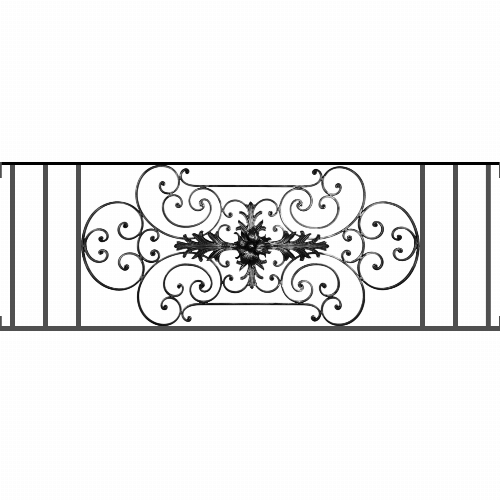 Appui de fenêtre type AF012 à visser dans votre tableau de fenêtre. Longueur finie de 1610mm et Hauteur finie de 544mm. Convient pour les tableaux de fenêtre de 1610mm. Main courante laminée de 1610mm de long en fer forgé sur le dessus. Motif au centre de 1090mm de long par 520mm de haut. Le reste de la structure est en tube acier carré de 16mm de section.
