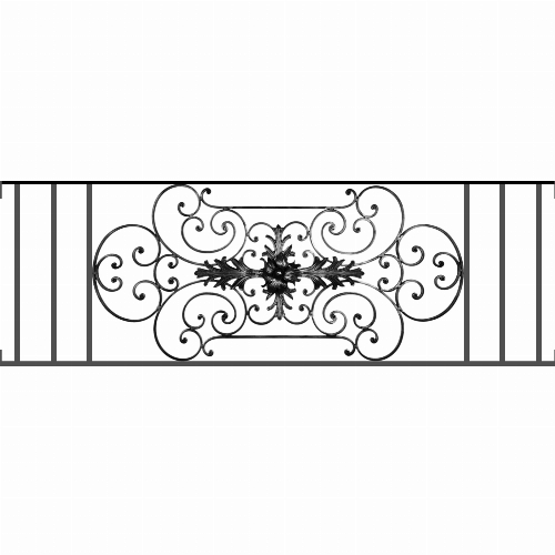 Appui de fenêtre type AF012 à visser dans votre tableau de fenêtre. Longueur finie de 1630mm et Hauteur finie de 544mm. Convient pour les tableaux de fenêtre de 1630mm. Main courante laminée de 1630mm de long en fer forgé sur le dessus. Motif au centre de 1090mm de long par 520mm de haut. Le reste de la structure est en tube acier carré de 16mm de section.