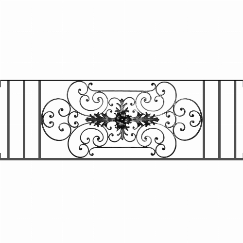 Appui de fenêtre type AF012 à visser dans votre tableau de fenêtre. Longueur finie de 1640mm et Hauteur finie de 544mm. Convient pour les tableaux de fenêtre de 1640mm. Main courante laminée de 1640mm de long en fer forgé sur le dessus. Motif au centre de 1090mm de long par 520mm de haut. Le reste de la structure est en tube acier carré de 16mm de section.