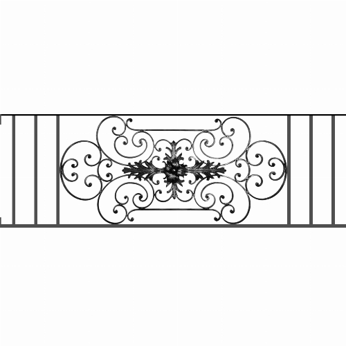 Appui de fenêtre type AF012 à visser dans votre tableau de fenêtre. Longueur finie de 1660mm et Hauteur finie de 544mm. Convient pour les tableaux de fenêtre de 1660mm. Main courante laminée de 1660mm de long en fer forgé sur le dessus. Motif au centre de 1090mm de long par 520mm de haut. Le reste de la structure est en tube acier carré de 16mm de section.