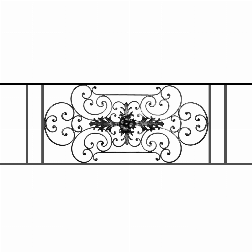Appui de fenêtre type AF012 à sceller dans votre tableau de fenêtre. Longueur finie de 1670mm et Hauteur finie de 544mm. Convient pour les tableaux de fenêtre de 1570mm. 50mm de scellement sont prévue de chaque côté. Main courante laminée de 1570mm de long en fer forgé sur le dessus. Motif au centre de 1090mm de long par 520mm de haut. Le reste de la structure est en tube acier carré de 16mm de section.