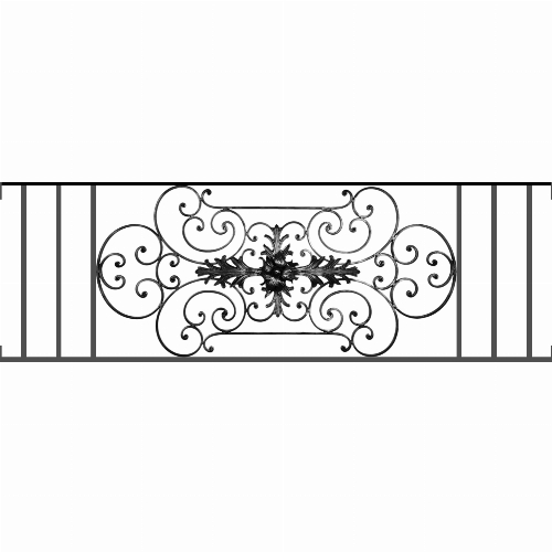 Appui de fenêtre type AF012 à visser dans votre tableau de fenêtre. Longueur finie de 1670mm et Hauteur finie de 544mm. Convient pour les tableaux de fenêtre de 1670mm. Main courante laminée de 1670mm de long en fer forgé sur le dessus. Motif au centre de 1090mm de long par 520mm de haut. Le reste de la structure est en tube acier carré de 16mm de section.