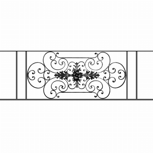 Appui de fenêtre type AF012 à sceller dans votre tableau de fenêtre. Longueur finie de 1680mm et Hauteur finie de 544mm. Convient pour les tableaux de fenêtre de 1580mm. 50mm de scellement sont prévue de chaque côté. Main courante laminée de 1580mm de long en fer forgé sur le dessus. Motif au centre de 1090mm de long par 520mm de haut. Le reste de la structure est en tube acier carré de 16mm de section.