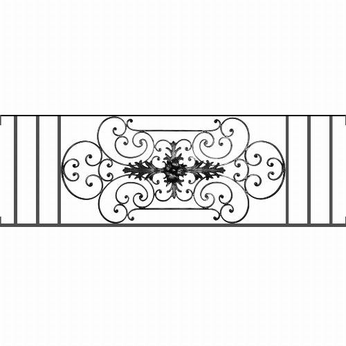 Appui de fenêtre type AF012 à visser dans votre tableau de fenêtre. Longueur finie de 1680mm et Hauteur finie de 544mm. Convient pour les tableaux de fenêtre de 1680mm. Main courante laminée de 1680mm de long en fer forgé sur le dessus. Motif au centre de 1090mm de long par 520mm de haut. Le reste de la structure est en tube acier carré de 16mm de section.