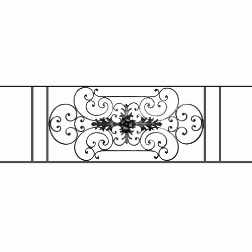 Appui de fenêtre type AF012 à sceller dans votre tableau de fenêtre. Longueur finie de 1770mm et Hauteur finie de 544mm. Convient pour les tableaux de fenêtre de 1670mm. 50mm de scellement sont prévue de chaque côté. Main courante laminée de 1670mm de long en fer forgé sur le dessus. Motif au centre de 1090mm de long par 520mm de haut. Le reste de la structure est en tube acier carré de 16mm de section.