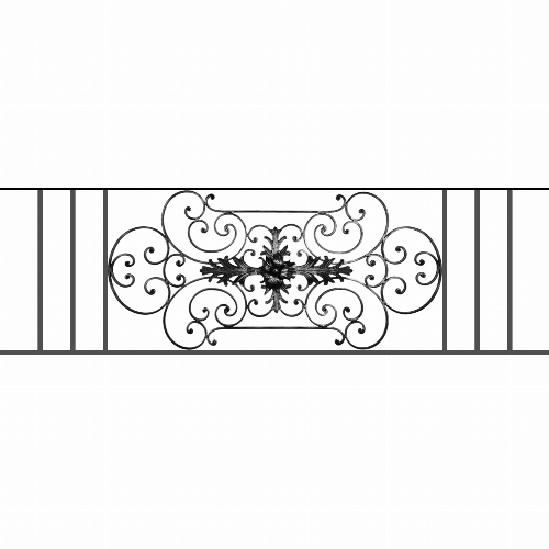 Appui de fenêtre type AF012 à sceller dans votre tableau de fenêtre. Longueur finie de 1790mm et Hauteur finie de 544mm. Convient pour les tableaux de fenêtre de 1690mm. 50mm de scellement sont prévue de chaque côté. Main courante laminée de 1690mm de long en fer forgé sur le dessus. Motif au centre de 1090mm de long par 520mm de haut. Le reste de la structure est en tube acier carré de 16mm de section.