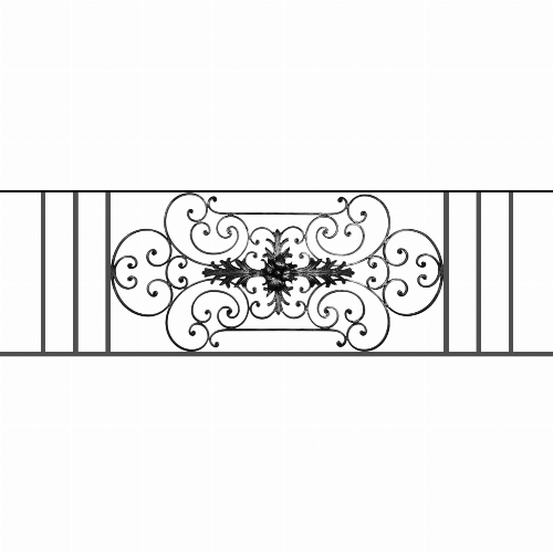 Appui de fenêtre type AF012 à sceller dans votre tableau de fenêtre. Longueur finie de 1810mm et Hauteur finie de 544mm. Convient pour les tableaux de fenêtre de 1710mm. 50mm de scellement sont prévue de chaque côté. Main courante laminée de 1710mm de long en fer forgé sur le dessus. Motif au centre de 1090mm de long par 520mm de haut. Le reste de la structure est en tube acier carré de 16mm de section.