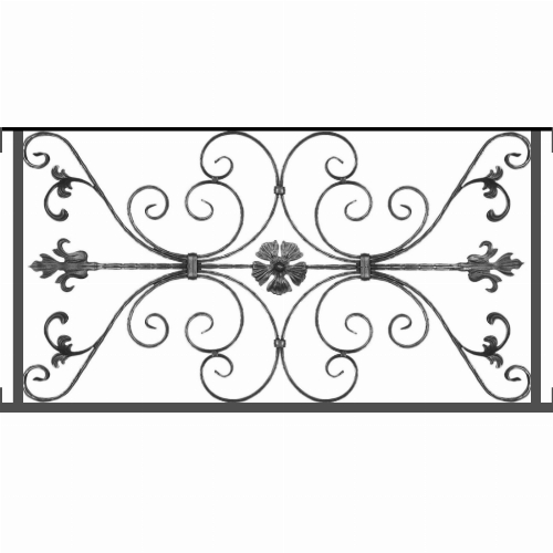 Appui de fenêtre type AF013 à visser dans votre tableau de fenêtre. Longueur finie de 1100mm et Hauteur finie de 568mm. Convient pour les tableaux de fenêtre de 1100mm. Main courante laminée de 1100mm de long en fer forgé sur le dessus. Motif au centre de 1010mm de long par 540mm de haut. Le reste de la structure est en tube acier carré de 20mm de section.