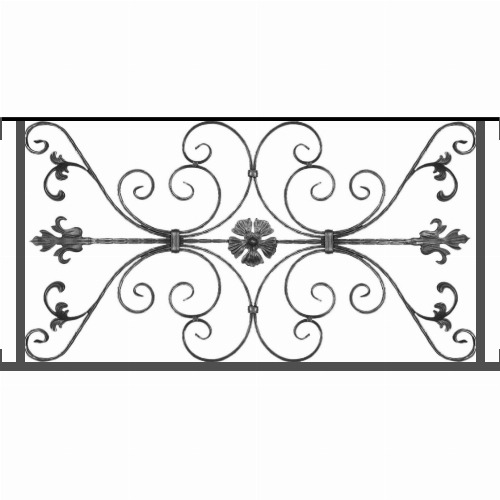 Appui de fenêtre type AF013 à visser dans votre tableau de fenêtre. Longueur finie de 1120mm et Hauteur finie de 568mm. Convient pour les tableaux de fenêtre de 1120mm. Main courante laminée de 1120mm de long en fer forgé sur le dessus. Motif au centre de 1010mm de long par 540mm de haut. Le reste de la structure est en tube acier carré de 20mm de section.
