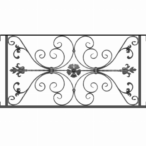 Appui de fenêtre type AF013 à visser dans votre tableau de fenêtre. Longueur finie de 1130mm et Hauteur finie de 568mm. Convient pour les tableaux de fenêtre de 1130mm. Main courante laminée de 1130mm de long en fer forgé sur le dessus. Motif au centre de 1010mm de long par 540mm de haut. Le reste de la structure est en tube acier carré de 20mm de section.