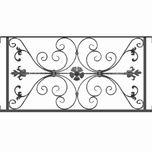 Appui de fenêtre type AF013 à visser dans votre tableau de fenêtre. Longueur finie de 1140mm et Hauteur finie de 568mm. Convient pour les tableaux de fenêtre de 1140mm. Main courante laminée de 1140mm de long en fer forgé sur le dessus. Motif au centre de 1010mm de long par 540mm de haut. Le reste de la structure est en tube acier carré de 20mm de section.