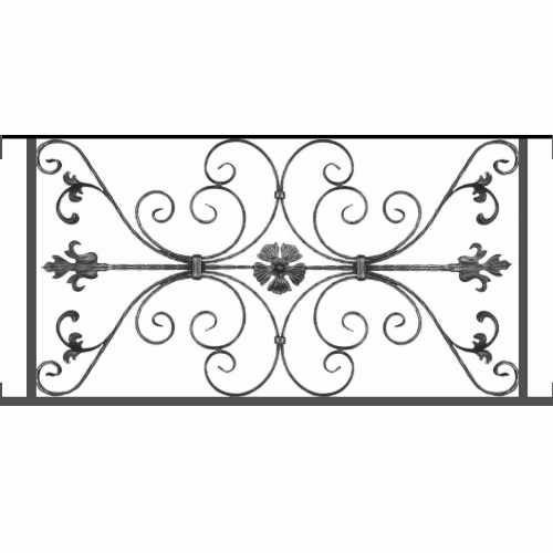 Appui de fenêtre type AF013 à visser dans votre tableau de fenêtre. Longueur finie de 1160mm et Hauteur finie de 568mm. Convient pour les tableaux de fenêtre de 1160mm. Main courante laminée de 1160mm de long en fer forgé sur le dessus. Motif au centre de 1010mm de long par 540mm de haut. Le reste de la structure est en tube acier carré de 20mm de section.