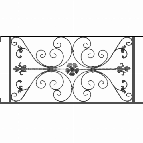 Appui de fenêtre type AF013 à visser dans votre tableau de fenêtre. Longueur finie de 1190mm et Hauteur finie de 568mm. Convient pour les tableaux de fenêtre de 1190mm. Main courante laminée de 1190mm de long en fer forgé sur le dessus. Motif au centre de 1010mm de long par 540mm de haut. Le reste de la structure est en tube acier carré de 20mm de section.
