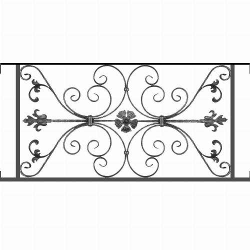 Appui de fenêtre type AF013 à visser dans votre tableau de fenêtre. Longueur finie de 1200mm et Hauteur finie de 568mm. Convient pour les tableaux de fenêtre de 1200mm. Main courante laminée de 1200mm de long en fer forgé sur le dessus. Motif au centre de 1010mm de long par 540mm de haut. Le reste de la structure est en tube acier carré de 20mm de section.