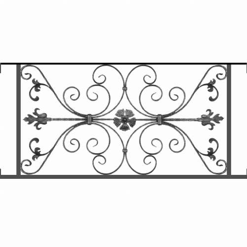 Appui de fenêtre type AF013 à visser dans votre tableau de fenêtre. Longueur finie de 1210mm et Hauteur finie de 568mm. Convient pour les tableaux de fenêtre de 1210mm. Main courante laminée de 1210mm de long en fer forgé sur le dessus. Motif au centre de 1010mm de long par 540mm de haut. Le reste de la structure est en tube acier carré de 20mm de section.