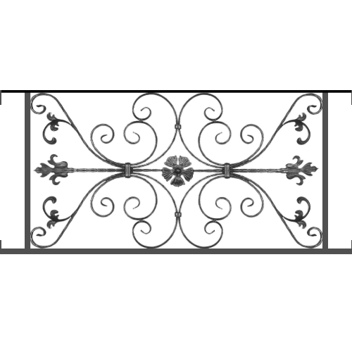 Appui de fenêtre type AF013 à visser dans votre tableau de fenêtre. Longueur finie de 1220mm et Hauteur finie de 568mm. Convient pour les tableaux de fenêtre de 1220mm. Main courante laminée de 1220mm de long en fer forgé sur le dessus. Motif au centre de 1010mm de long par 540mm de haut. Le reste de la structure est en tube acier carré de 20mm de section.