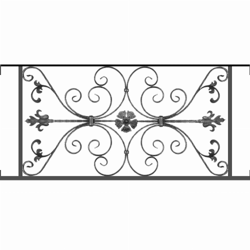 Appui de fenêtre type AF013 à visser dans votre tableau de fenêtre. Longueur finie de 1230mm et Hauteur finie de 568mm. Convient pour les tableaux de fenêtre de 1230mm. Main courante laminée de 1230mm de long en fer forgé sur le dessus. Motif au centre de 1010mm de long par 540mm de haut. Le reste de la structure est en tube acier carré de 20mm de section.