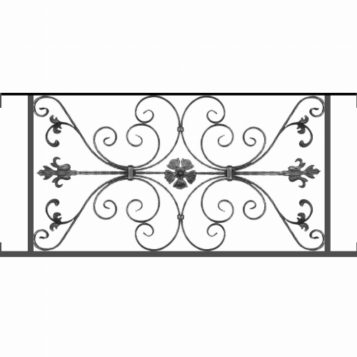 Appui de fenêtre type AF013 à visser dans votre tableau de fenêtre. Longueur finie de 1240mm et Hauteur finie de 568mm. Convient pour les tableaux de fenêtre de 1240mm. Main courante laminée de 1240mm de long en fer forgé sur le dessus. Motif au centre de 1010mm de long par 540mm de haut. Le reste de la structure est en tube acier carré de 20mm de section.