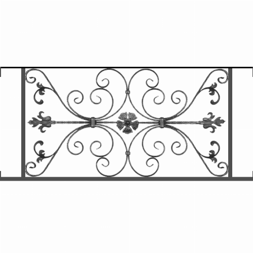 Appui de fenêtre type AF013 à visser dans votre tableau de fenêtre. Longueur finie de 1260mm et Hauteur finie de 568mm. Convient pour les tableaux de fenêtre de 1260mm. Main courante laminée de 1260mm de long en fer forgé sur le dessus. Motif au centre de 1010mm de long par 540mm de haut. Le reste de la structure est en tube acier carré de 20mm de section.