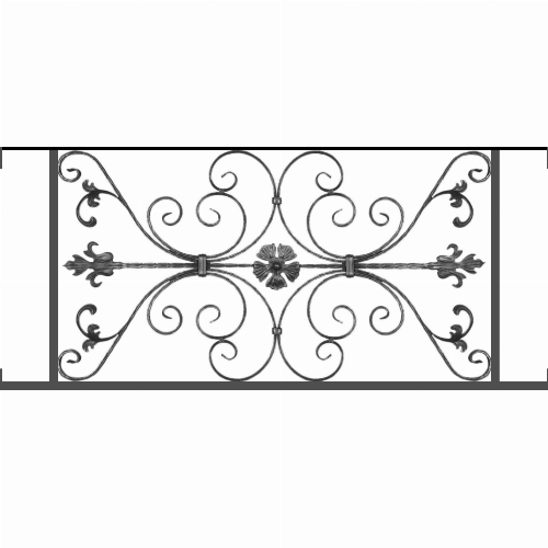 Appui de fenêtre type AF013 à visser dans votre tableau de fenêtre. Longueur finie de 1280mm et Hauteur finie de 568mm. Convient pour les tableaux de fenêtre de 1280mm. Main courante laminée de 1280mm de long en fer forgé sur le dessus. Motif au centre de 1010mm de long par 540mm de haut. Le reste de la structure est en tube acier carré de 20mm de section.