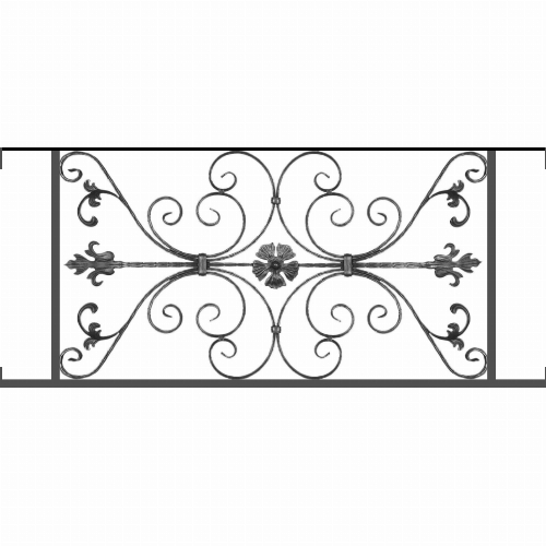 Appui de fenêtre type AF013 à visser dans votre tableau de fenêtre. Longueur finie de 1290mm et Hauteur finie de 568mm. Convient pour les tableaux de fenêtre de 1290mm. Main courante laminée de 1290mm de long en fer forgé sur le dessus. Motif au centre de 1010mm de long par 540mm de haut. Le reste de la structure est en tube acier carré de 20mm de section.