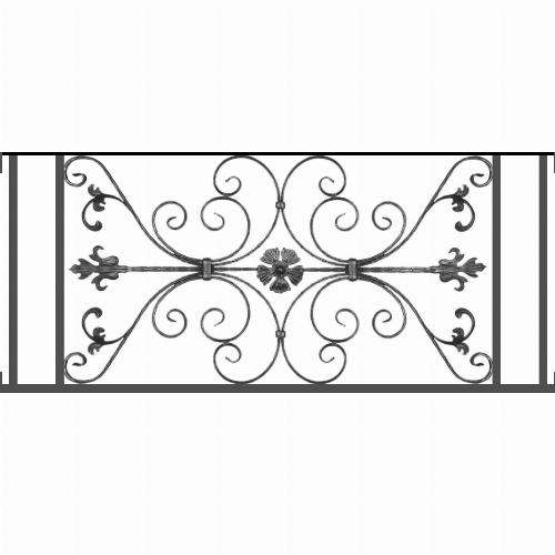 Appui de fenêtre type AF013 à visser dans votre tableau de fenêtre. Longueur finie de 1310mm et Hauteur finie de 568mm. Convient pour les tableaux de fenêtre de 1310mm. Main courante laminée de 1310mm de long en fer forgé sur le dessus. Motif au centre de 1010mm de long par 540mm de haut. Le reste de la structure est en tube acier carré de 20mm de section.