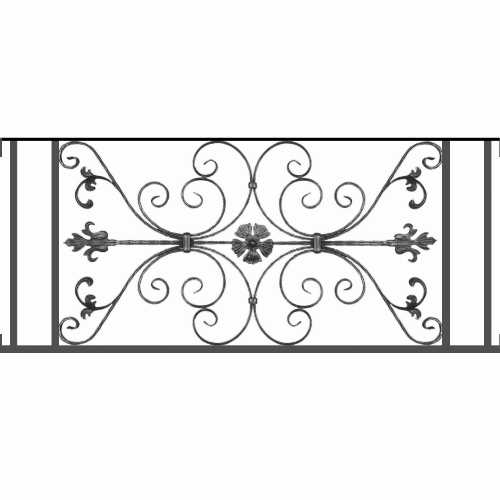 Appui de fenêtre type AF013 à visser dans votre tableau de fenêtre. Longueur finie de 1320mm et Hauteur finie de 568mm. Convient pour les tableaux de fenêtre de 1320mm. Main courante laminée de 1320mm de long en fer forgé sur le dessus. Motif au centre de 1010mm de long par 540mm de haut. Le reste de la structure est en tube acier carré de 20mm de section.