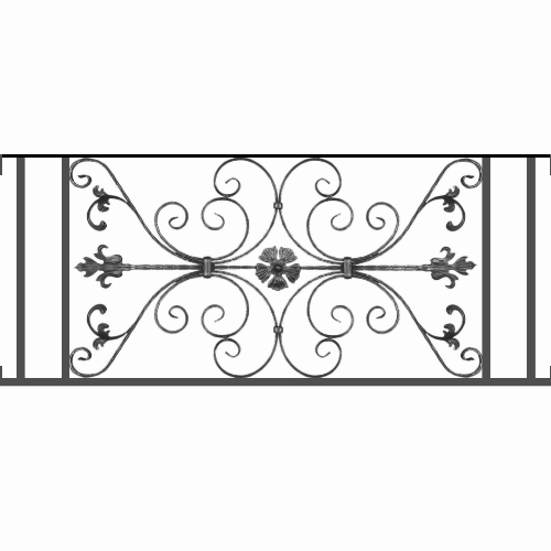 Appui de fenêtre type AF013 à visser dans votre tableau de fenêtre. Longueur finie de 1350mm et Hauteur finie de 568mm. Convient pour les tableaux de fenêtre de 1350mm. Main courante laminée de 1350mm de long en fer forgé sur le dessus. Motif au centre de 1010mm de long par 540mm de haut. Le reste de la structure est en tube acier carré de 20mm de section.