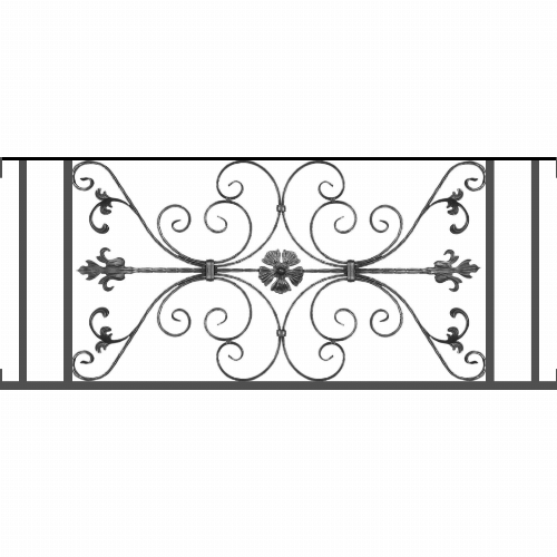 Appui de fenêtre type AF013 à visser dans votre tableau de fenêtre. Longueur finie de 1360mm et Hauteur finie de 568mm. Convient pour les tableaux de fenêtre de 1360mm. Main courante laminée de 1360mm de long en fer forgé sur le dessus. Motif au centre de 1010mm de long par 540mm de haut. Le reste de la structure est en tube acier carré de 20mm de section.