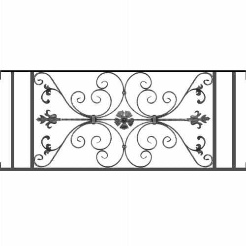 Appui de fenêtre type AF013 à visser dans votre tableau de fenêtre. Longueur finie de 1390mm et Hauteur finie de 568mm. Convient pour les tableaux de fenêtre de 1390mm. Main courante laminée de 1390mm de long en fer forgé sur le dessus. Motif au centre de 1010mm de long par 540mm de haut. Le reste de la structure est en tube acier carré de 20mm de section.