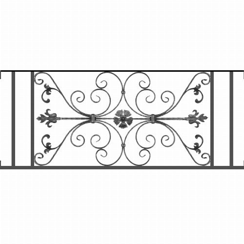 Appui de fenêtre type AF013 à visser dans votre tableau de fenêtre. Longueur finie de 1400mm et Hauteur finie de 568mm. Convient pour les tableaux de fenêtre de 1400mm. Main courante laminée de 1400mm de long en fer forgé sur le dessus. Motif au centre de 1010mm de long par 540mm de haut. Le reste de la structure est en tube acier carré de 20mm de section.