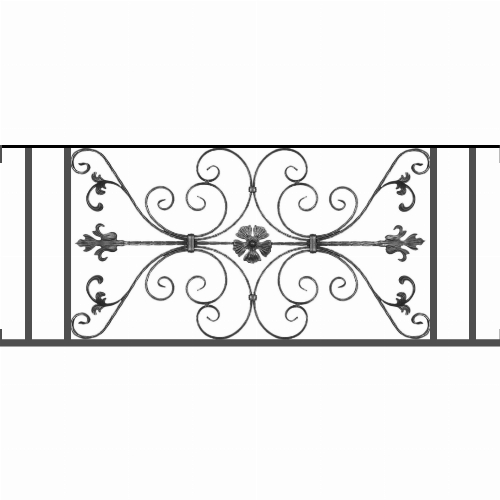 Appui de fenêtre type AF013 à visser dans votre tableau de fenêtre. Longueur finie de 1410mm et Hauteur finie de 568mm. Convient pour les tableaux de fenêtre de 1410mm. Main courante laminée de 1410mm de long en fer forgé sur le dessus. Motif au centre de 1010mm de long par 540mm de haut. Le reste de la structure est en tube acier carré de 20mm de section.